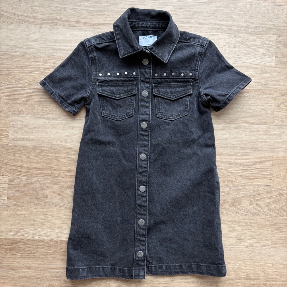 Old Navy Black Denim Button-Front Dress with Stud Detail